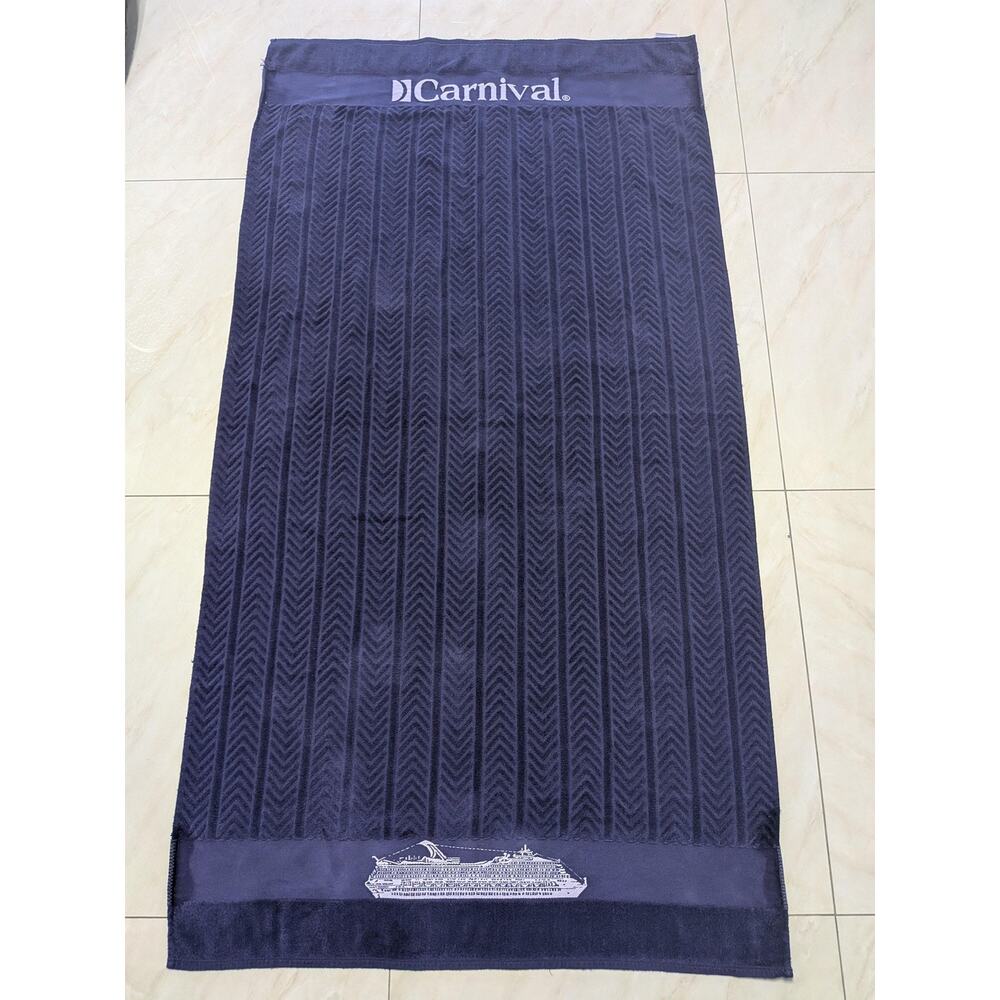 Carnival Blue Beach Towel 33x63 Textured Chevron Cruise Ship Nautical Cotton